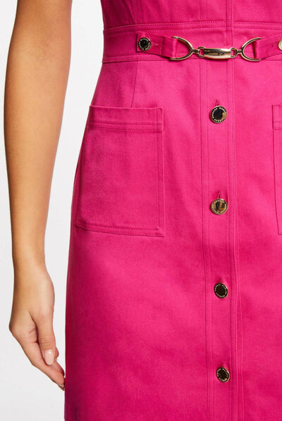 Robe trapèze boutonnée avec boucle rose fonce femme