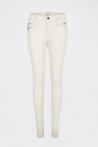 Pantalon slim effet stretch ivoire femme