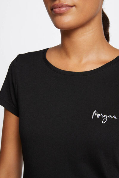 T-shirt manches courtes avec broderie noir femme