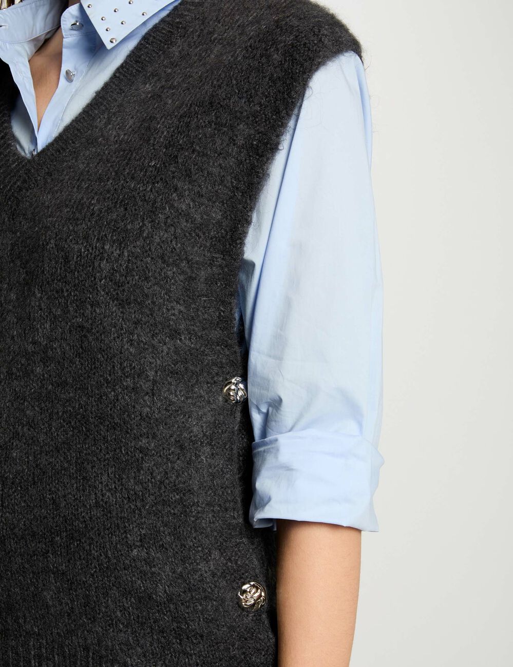 Pull sans manches gris foncé femme