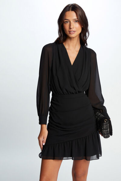 Robe courte drapée noir femme