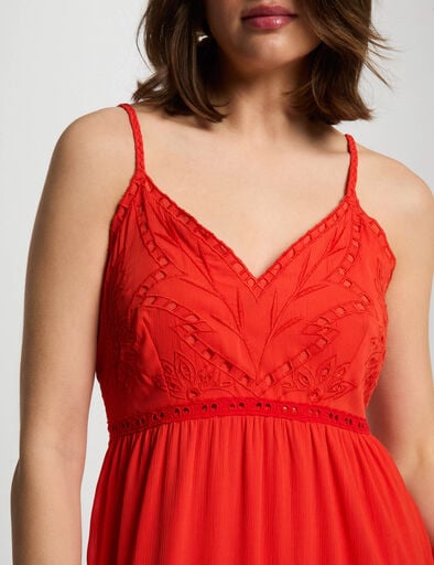 robe longue fluide broderie orange femme Robe longue fluide broderie orange femme