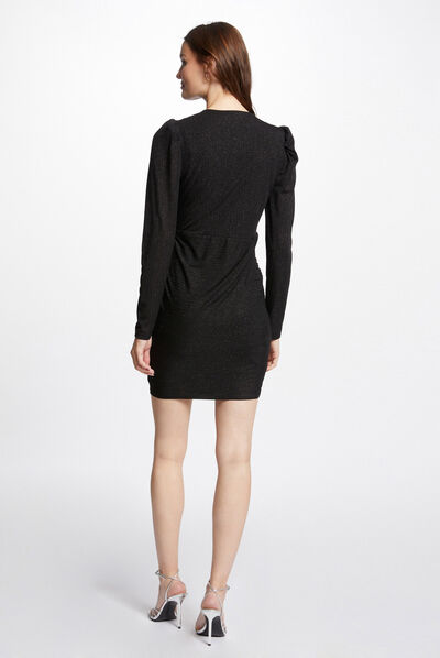 Robe courte ajustée drapée noir femme