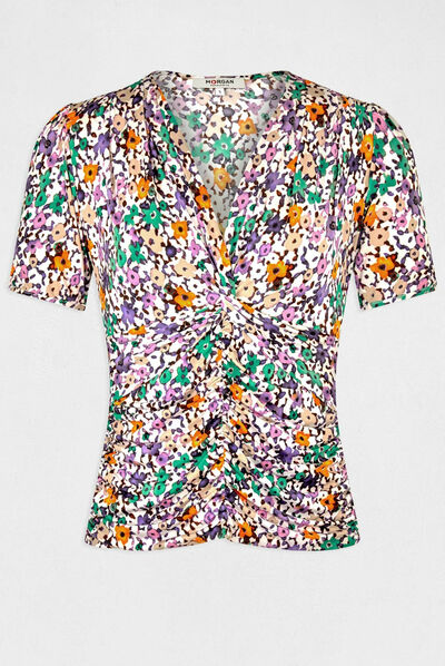 T-shirt manches courtes imprimé floral multico femme