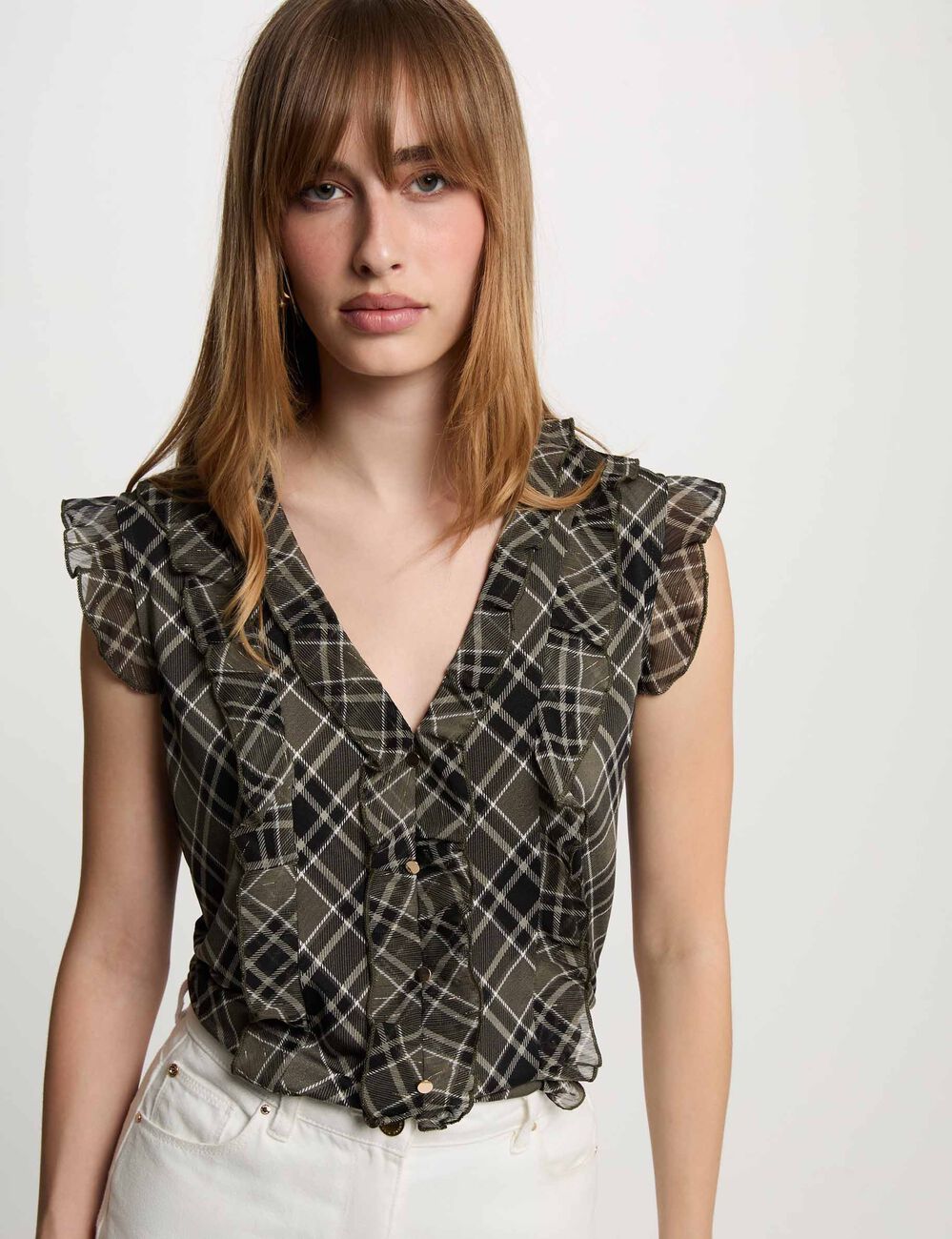 Chemise sans manches &agrave; carreaux multicolore femme
