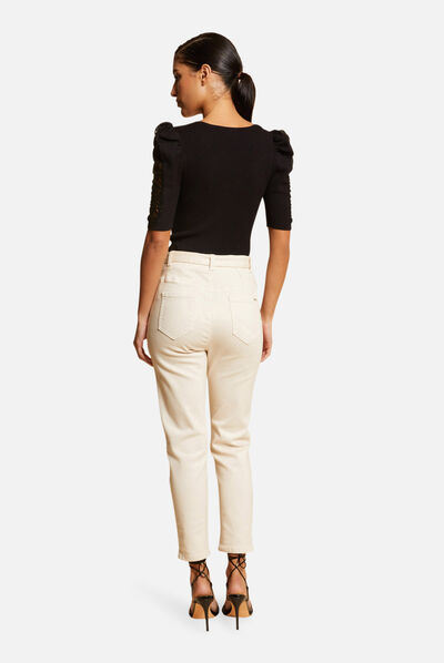 Pull manches courtes avec dentelle noir femme