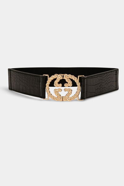 Ceinture élastiquée avec boucle noeud noir femme