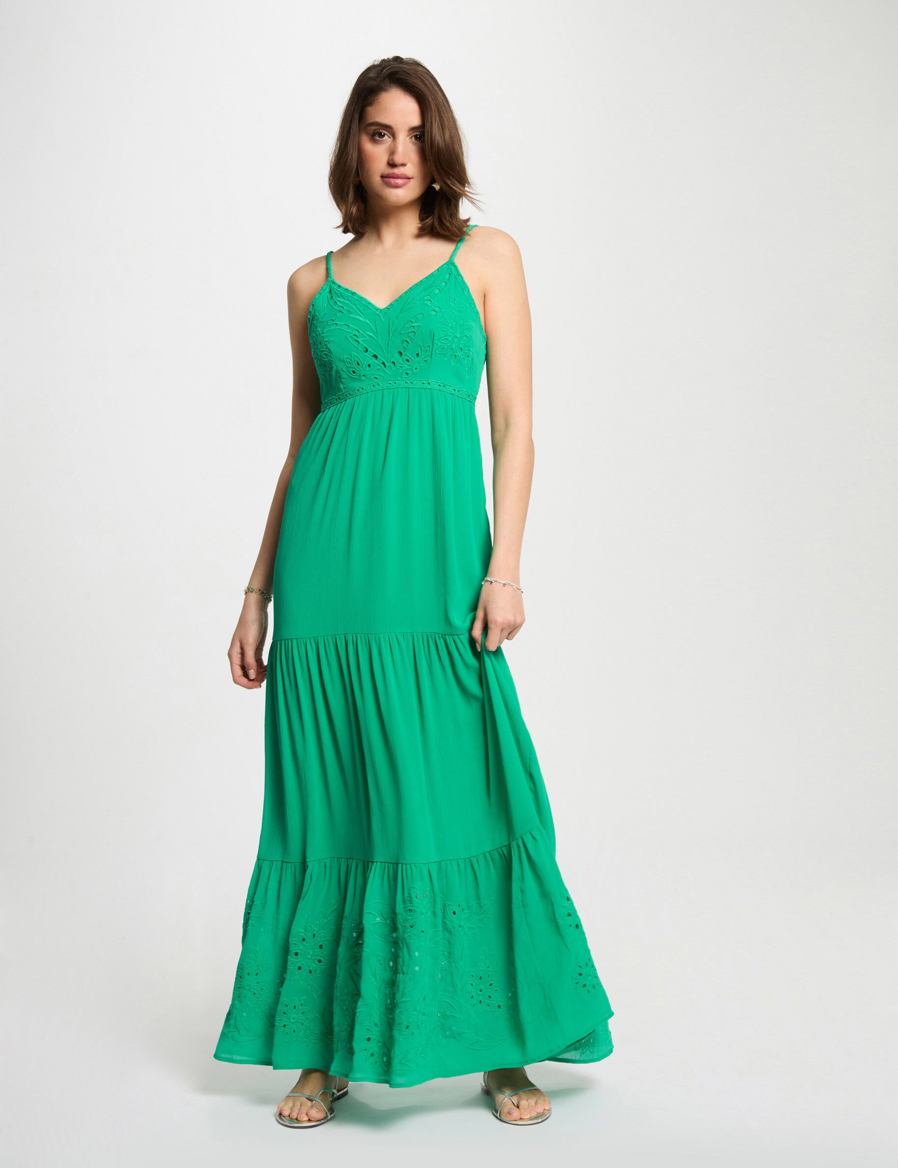 Robe longue fluide broderie - Morgan - Modalova
