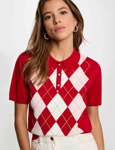 Pull col polo rouge femme