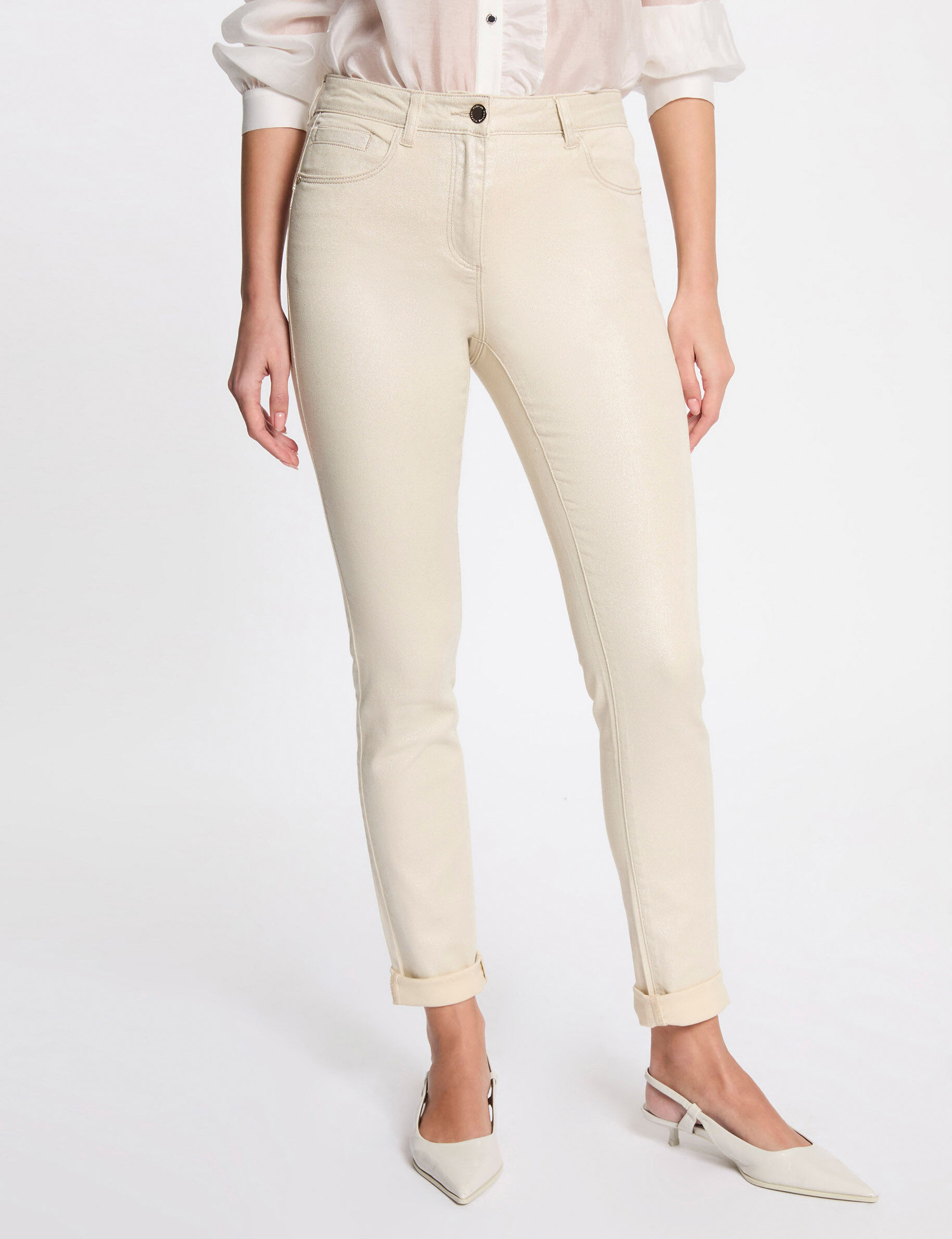 Jeans slim irisé ivoire femme