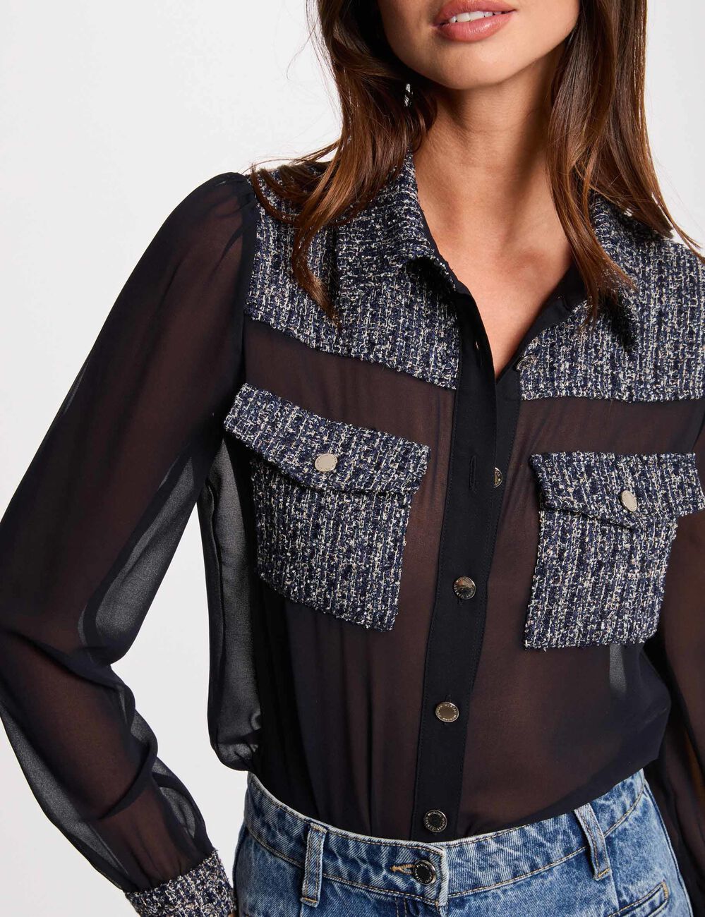 Chemise manches longues bleu marine femme