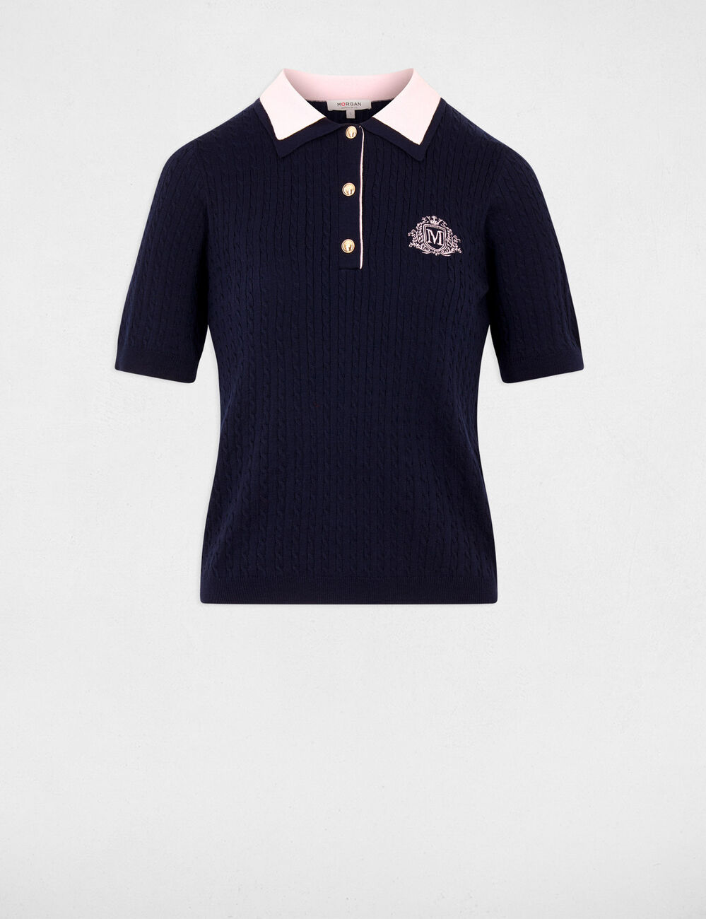 Pull col &agrave; revers bleu marine femme