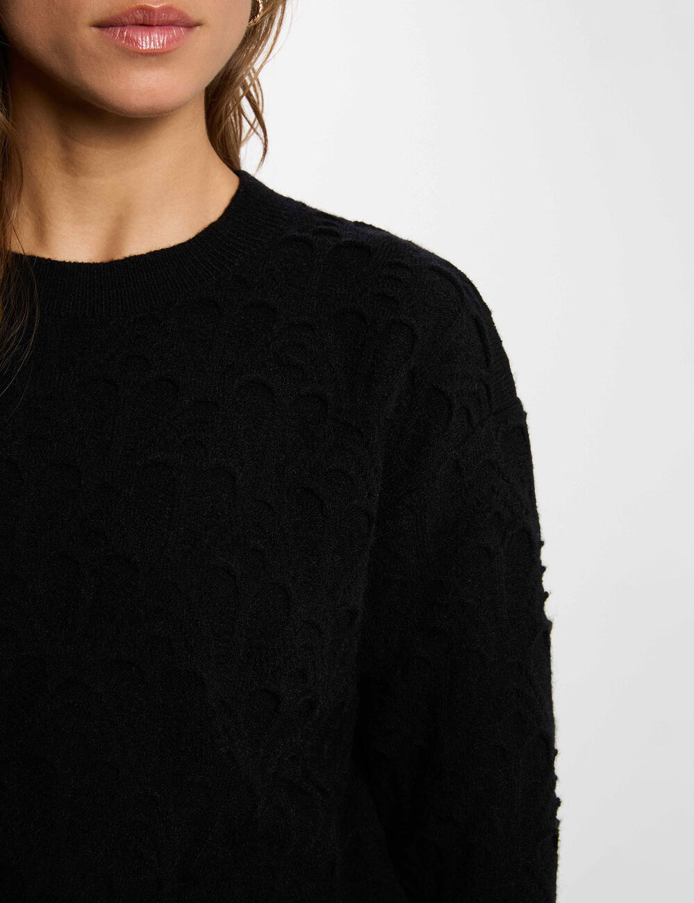 Pull col rond fantaisie noir femme