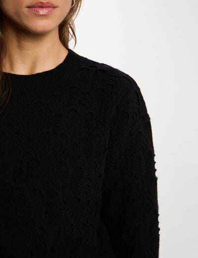 Pull col rond fantaisie noir femme