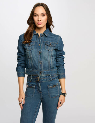 Veste courte en jean denim stone femme