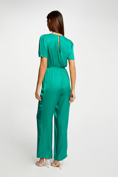 Combinaison droite fluide satin vert moyen femme