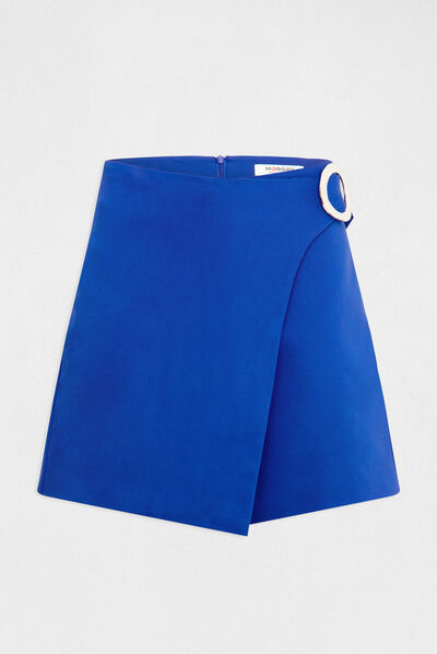 Jupe-short droite avec boucle bleu electrique femme