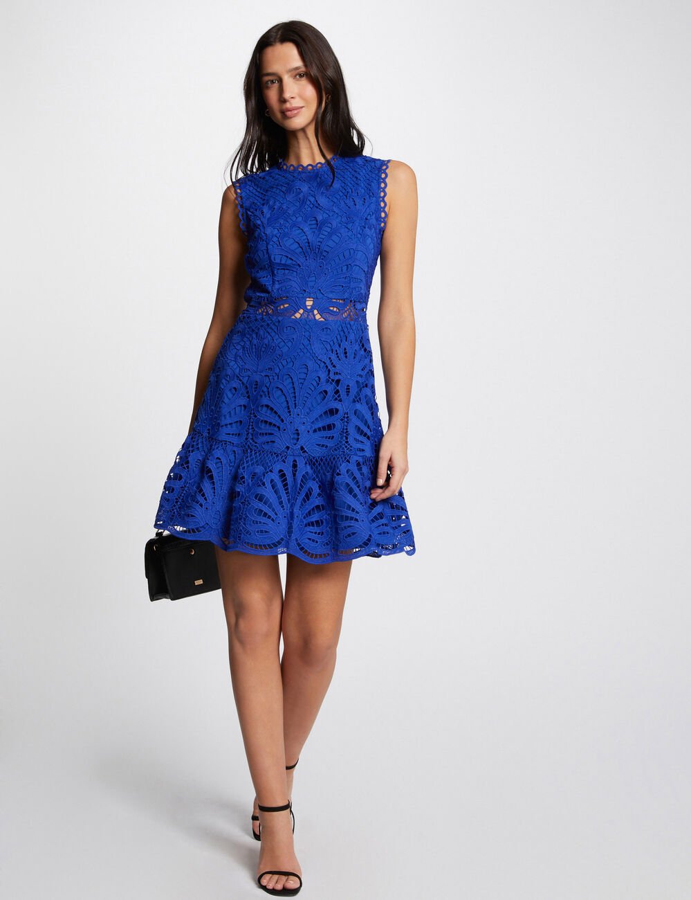 Robe courte trapèze dentelle bleu electrique femme