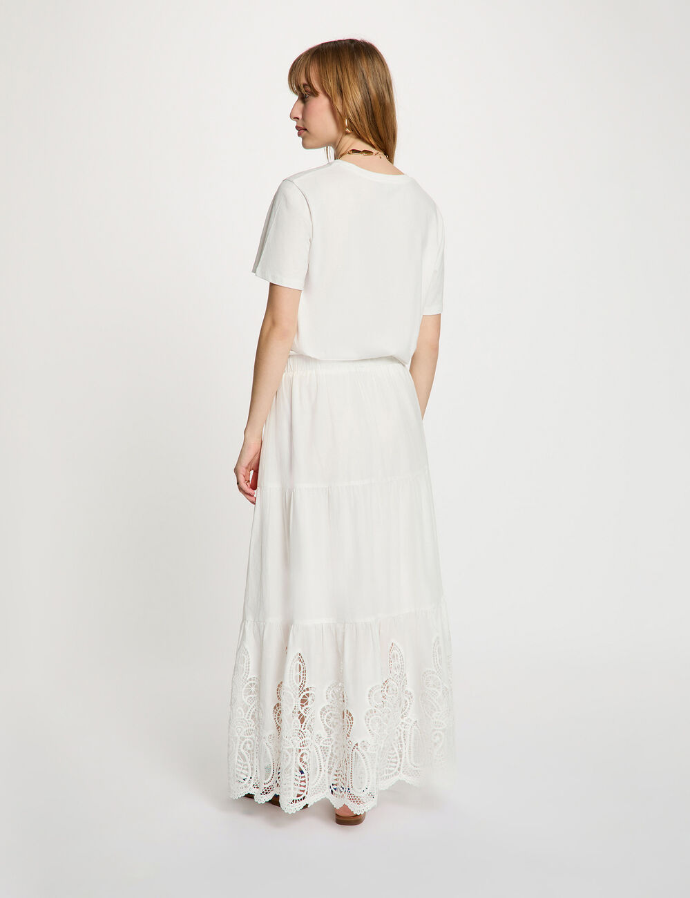 Jupe longue d&eacute;tail dentelle blanc femme