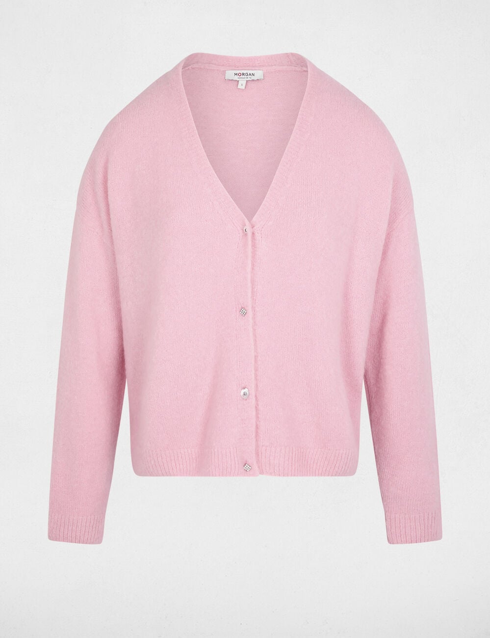 Gilet tricot col v rose pastel femme
