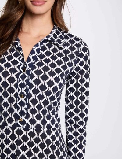 Robe midi droite imprimée bleu marine femme