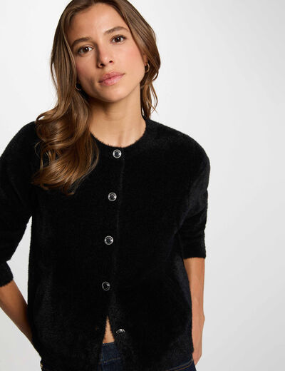 Gilet maille duveteuse noir femme