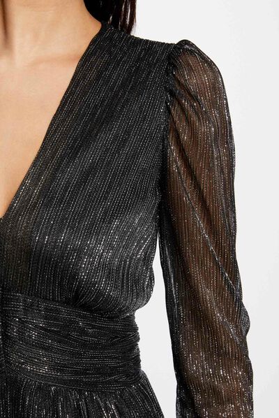 Robe cintrée avec fils métallisés argente femme