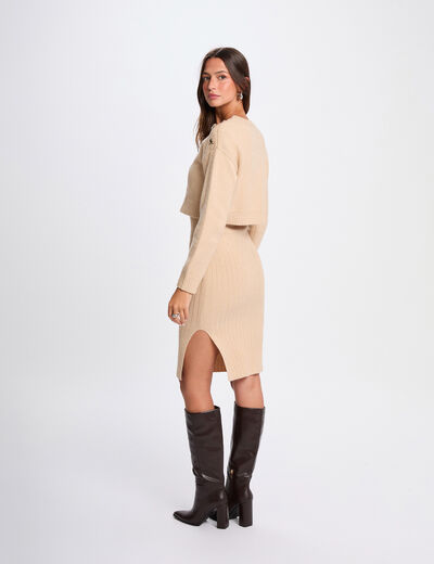 Robe tricot ajust&eacute;e 2-en-1 beige femme