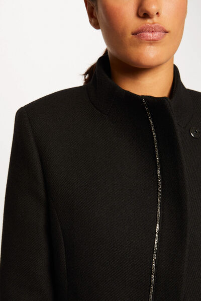 Manteau droit boutonné noir femme