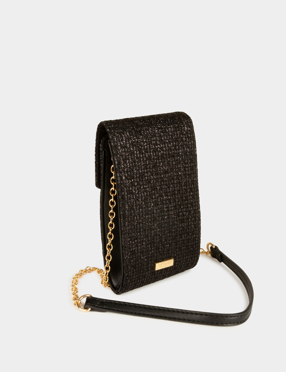 Pochette t&eacute;l&eacute;phone paillettes noir femme