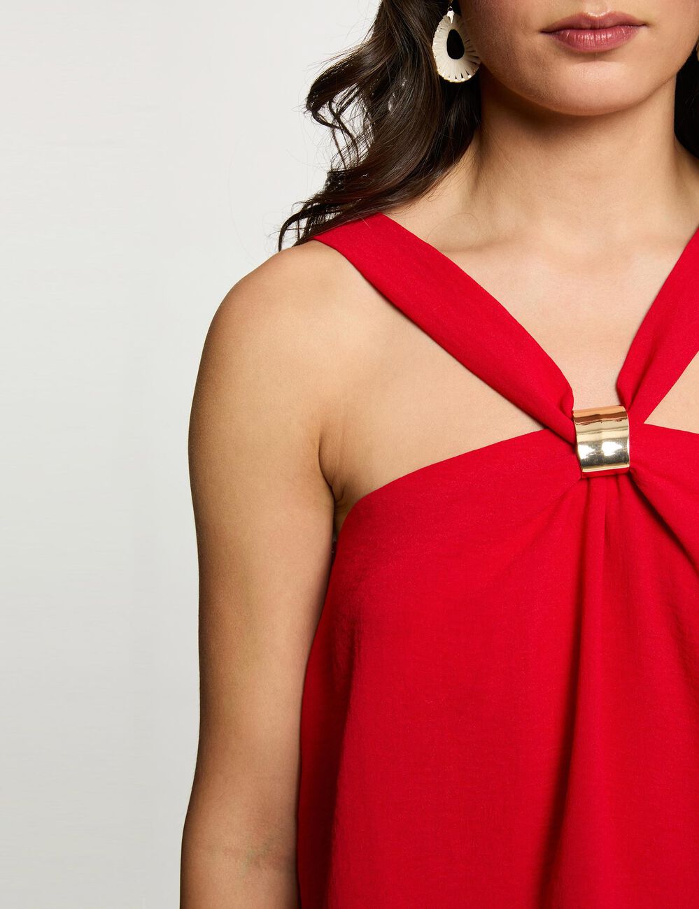 Top pliss&eacute; col montant rouge femme