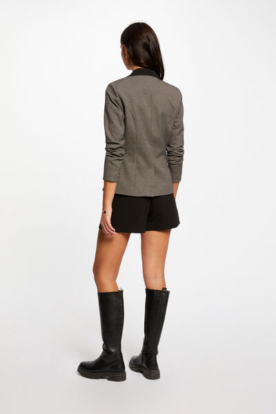 Veste cintrée imprimé géométrique noir femme