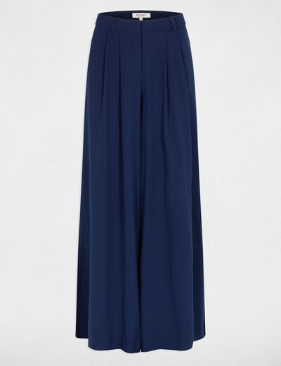 Pantalon large fluide bleu marine femme
