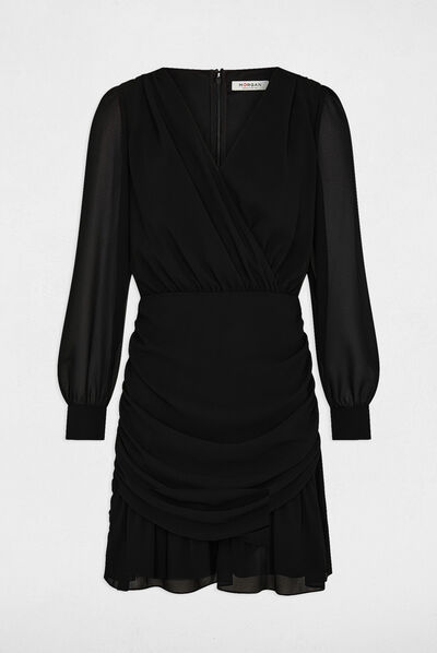 Robe courte drapée noir femme
