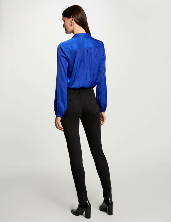 chemise manches longues satin bleu femme Chemise manches longues satin bleu femme