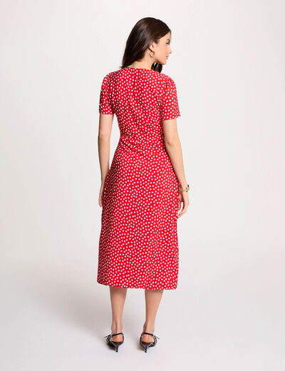 Robe mi-longue col v rouge femme