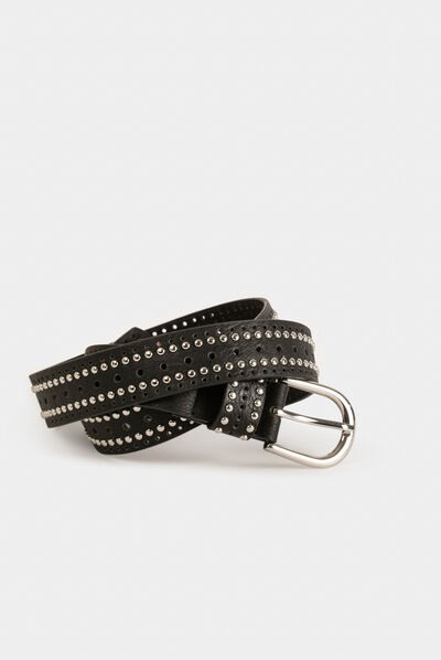 Ceinture avec clous et perforations noir femme