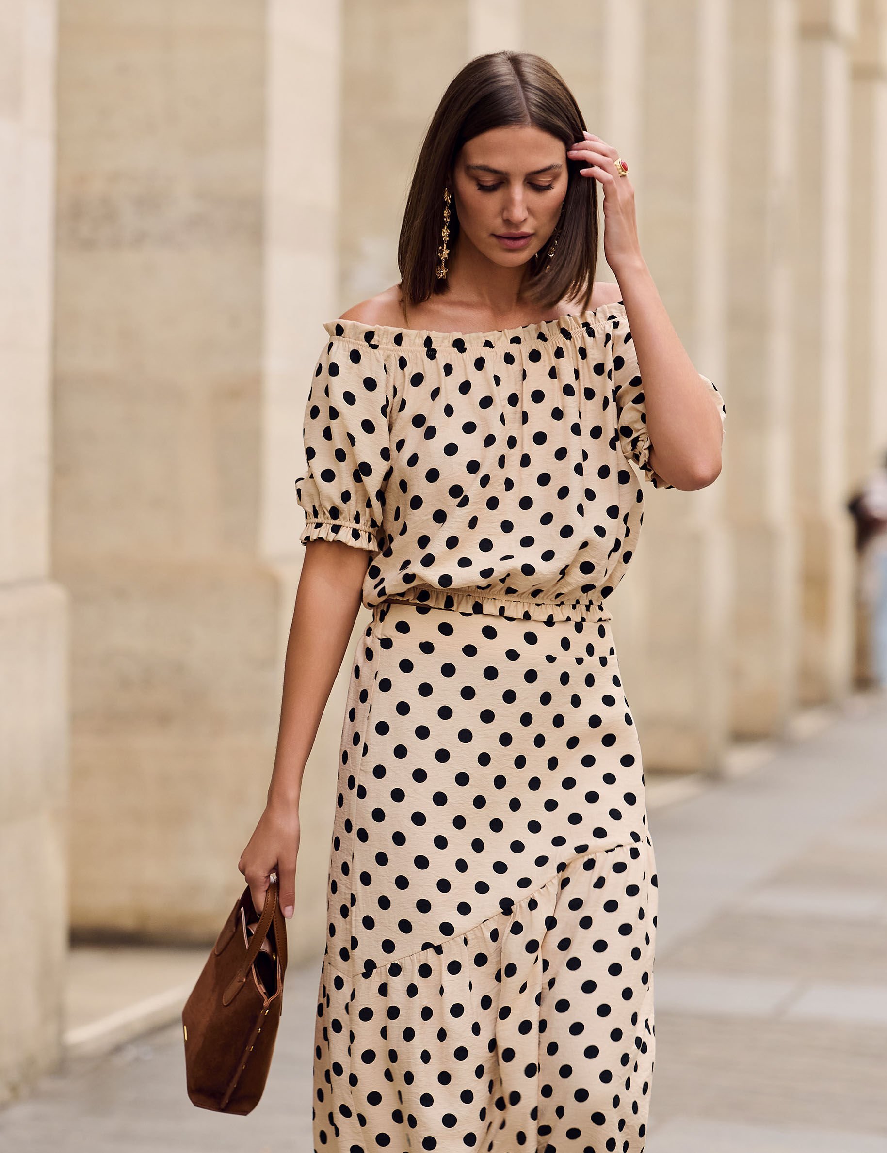 Top col bardot fluide multicolore femme