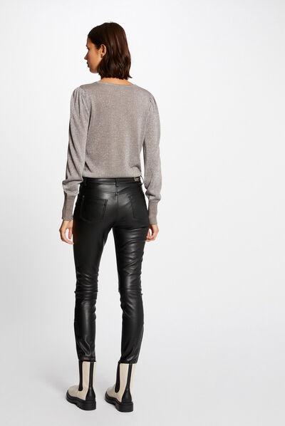 Pull manches longues avec boutons taupe femme