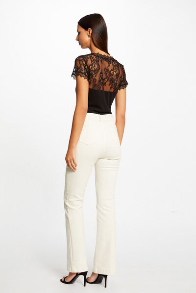 T-shirt manches courtes à dentelle noir femme