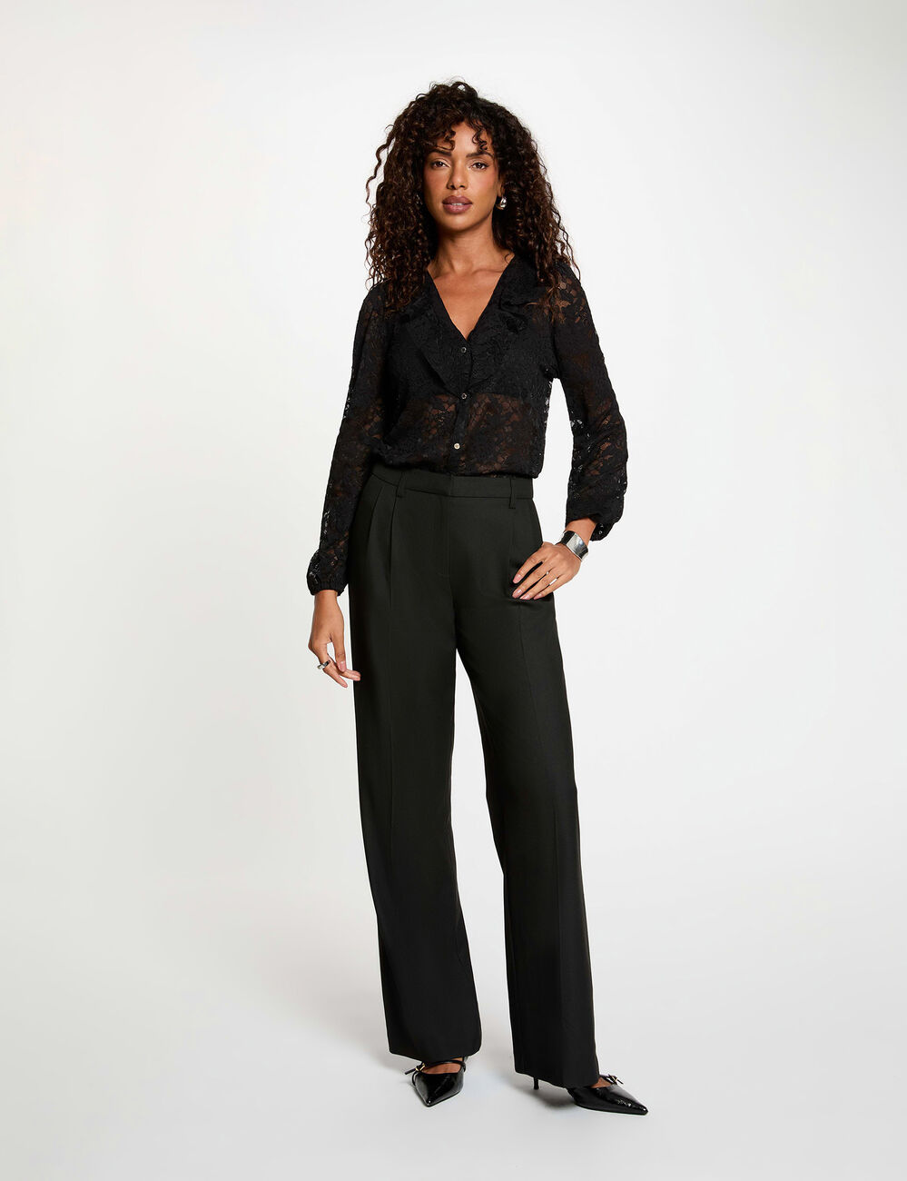 Chemise dentelle col v noir femme