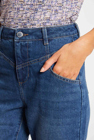 Jeans droit taille haute 7/8ème jean stone femme