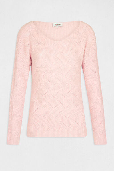 Pull manches longues à col rond rose femme