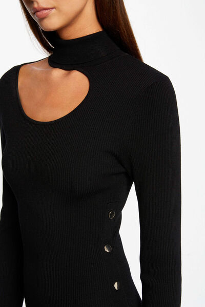 Robe pull midi ajustée avec ouverture noir femme