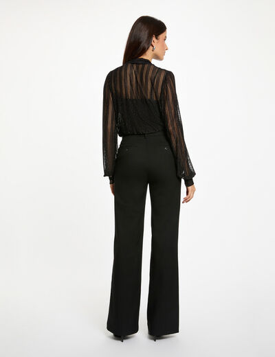 T-shirt court col lavalli&egrave;re noir femme