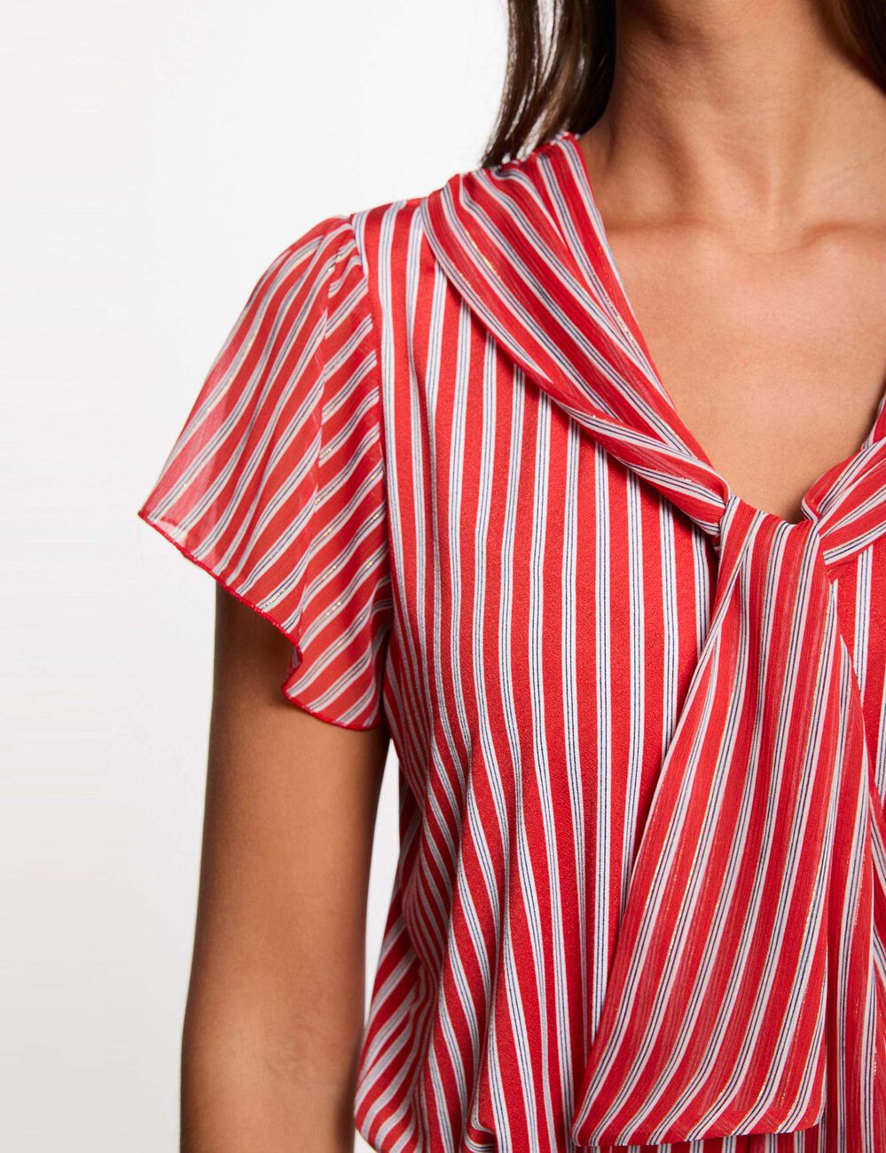 T-shirt col lavalli&egrave;re rouge femme