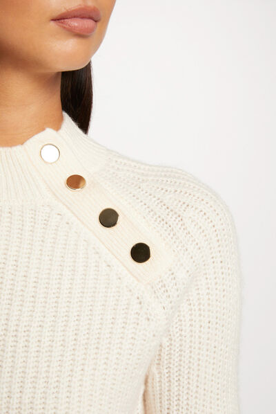 Pull manches longues col montant ivoire femme