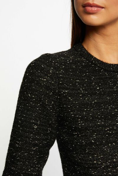 Robe pull ajustée manches courtes noir femme