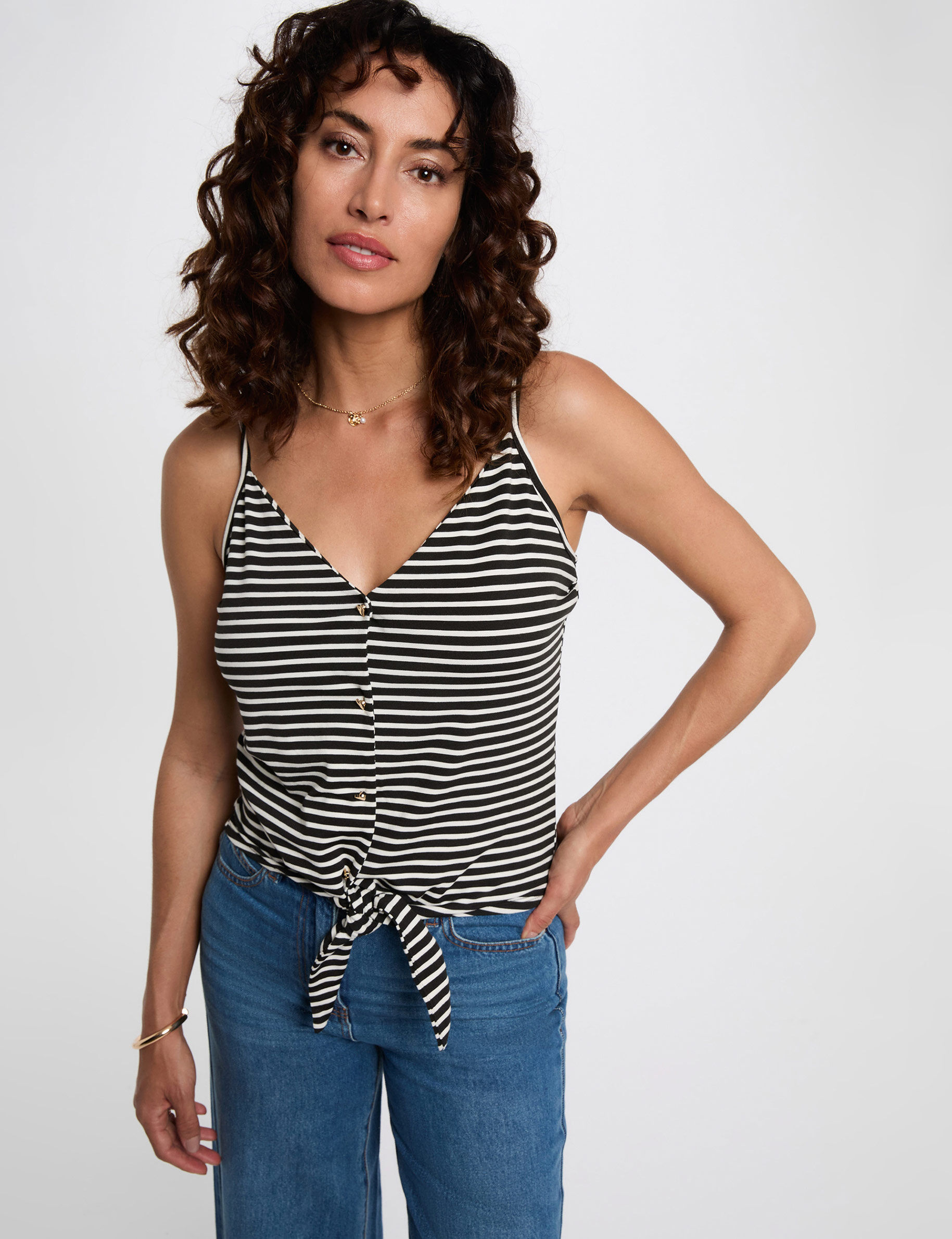 Débardeur cropped col v noir femme - Morgan - Modalova