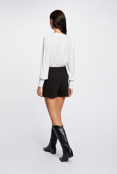 Chemise manches longues à col rond ecru femme
